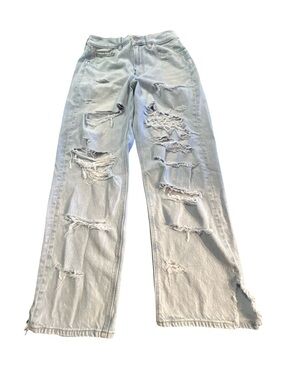 American Eagle Strigid Distressed Wide Leg Jeans Light Wash Size 8 Short